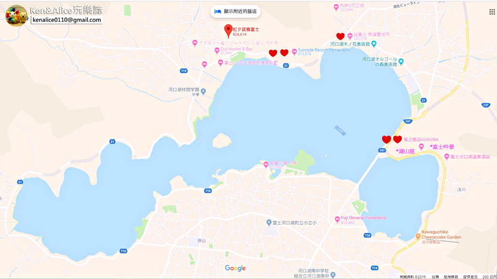 日本河口湖飯店地圖