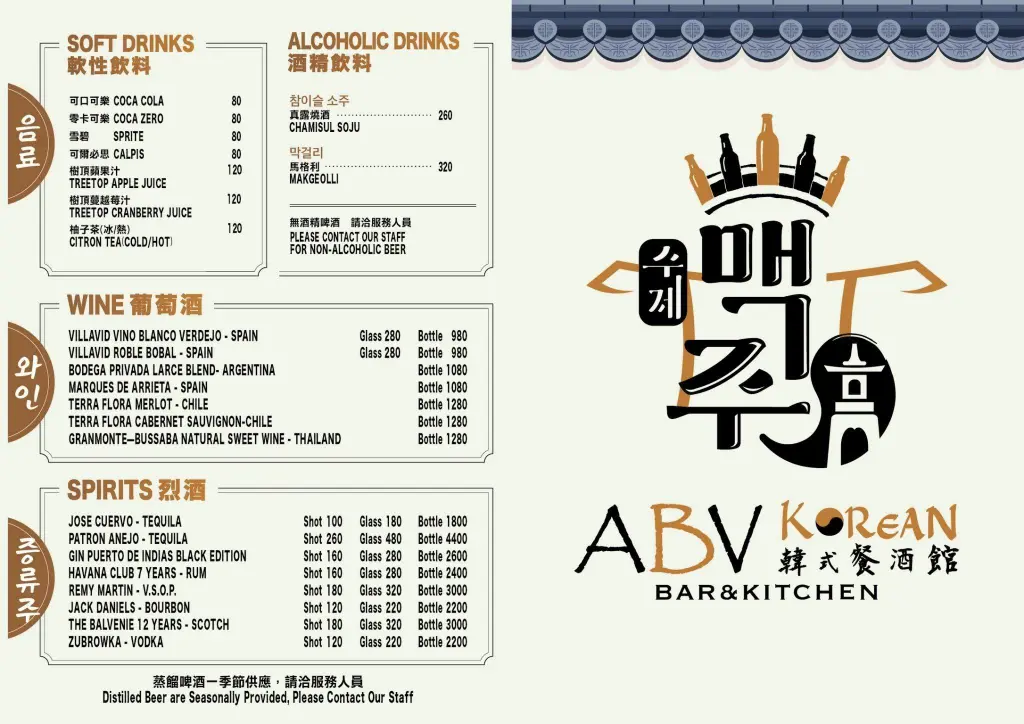 板橋美食-ABV韓式餐酒館菜單